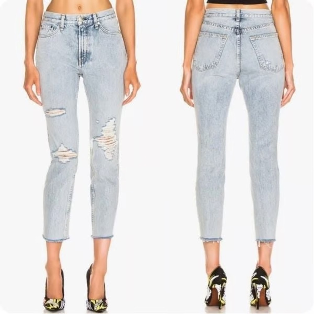 rag &โ bone Light Blue Distressed Ankle Jeans size 27